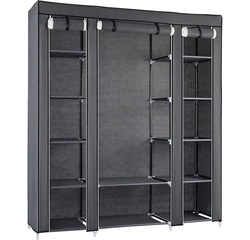 Ribelli Kleiderschrank mit 12 Fächern - Kleiderschrank aus Vlies in grau, mit 12 Fächern und verstärkter Kleiderstange für hohe Belastbarkeit – ideal für optimalen Stauraum in jedem Raum.