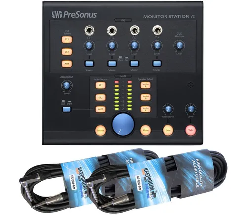 Presonus Monitor Station V2 mit Klinkenkabeln - Studio Controller für optimale Abhörsituation mit transparentem Klang. Schließt 3 Monitor-Boxen und 4 Kopfhörer an, inkl. Talkback-Funktion und 2x 6m Klinkenkabel.