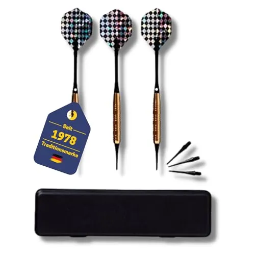 BEST SPORTING Safety Dartpfeile Cavalier, 3 Stück à 16, 18 oder 20g, Messing, inklusive Ersatzspitzen und Etui, Gewicht:16 g