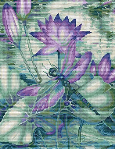 Abillyn Kreuzstich Stickpackungen Vorgedruckt, Lotus und Libelle Stickerei Set (Libellen)