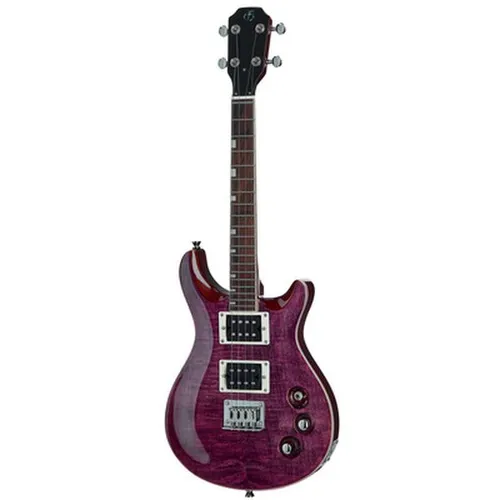 Flight Vanguard Tenor E-Ukulele B-Stock - B-Stock Tenor E-Ukulele in Transparent Purple, ideal für Musikliebhaber; bietet hervorragenden Klang mit 2 Humbuckern und ist perfekt für Bühnenauftritte.