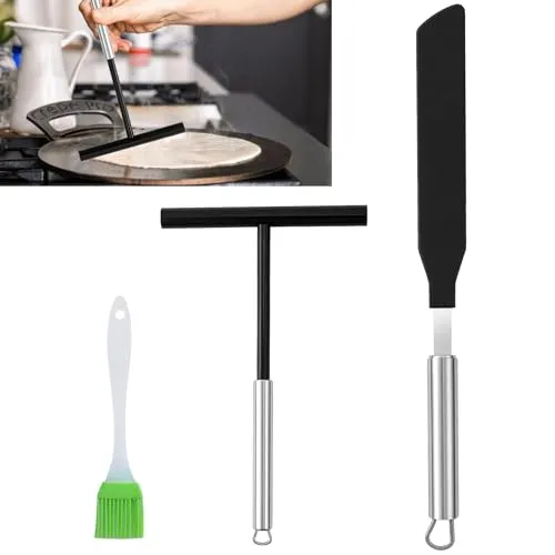 Stück Crepes Verteiler Edelstahl Crepes Wender Teigverteiler Crepes Zubehör Schieber Crepes Verteiler T- Form Teigverteiler für Crepes,Edelstahl Teigverteiler für Pfannkuchen,Küche Backwerkzeuge. 2
