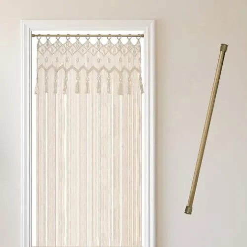 Cozyor Makramee Vorhang mit Klemmstange 70-120 cm - Boho Deko und Raumteiler, handgemacht aus 100% Baumwolle, schnell und ohne Bohren montierbar, ideal für Wohnzimmer und Hochzeiten