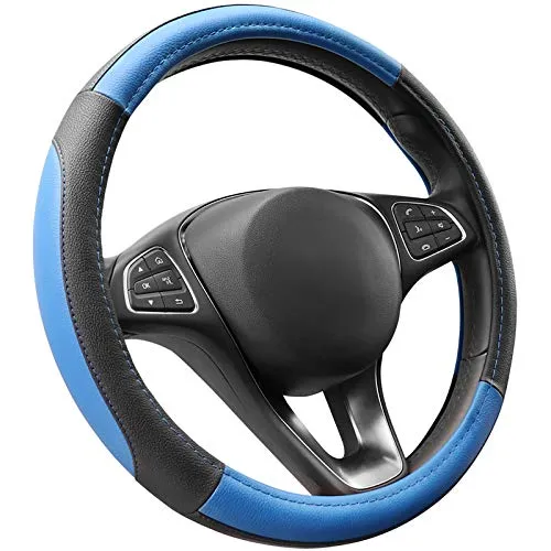 COFIT Anti-Rutsch Lenkradbezug Auto Lenkrad üBerzug Leder Lenkradhülle Universal Mikrofaser Autolenkradbezug Autozubehör M 37-38cm Blau and Schwarz