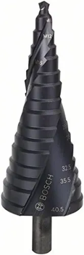 Bosch Accessories 2608588071 HSS Stufenbohrer 6 - 40.5 mm - Hochwertiger HSS-Stufenbohrer für präzises Bohren in Nichteisenmetallen und Stahl. Mit AlTiN-Beschichtung für hohe Lebensdauer und gratfreies Bohren.