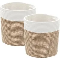 vidaXL Aufbewahrungskörbe 2er Set - Braun und Weiß Ø28x28 cm - Aufbewahrungsboxen aus langlebiger Baumwolle, ideal für Spielzeug, Pflanzen oder allgemeine Aufbewahrung. Praktisches Faltdesign und robuste Griffe für einfachen Transport.