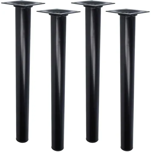 Schwarze Möbelbeine 4er Set rund ø 30mm - Tischbeine aus hochwertigem Stahl, belastbar bis 15 kg pro Fuß, ideal für moderne Möbelprojekte. Flexibel in Höhen von 100 mm bis 700 mm einstellbar und mit Bodengleitern zum Schutz empfindlicher Böden.