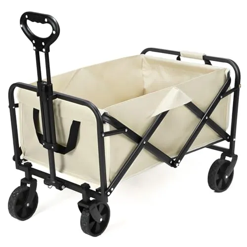 QWORK® Faltbarer Bollerwagen zum Campen, Strandwagen Transportwagen mit Verstellbarem Griff und Seitentasche, Belastung bis 80KG