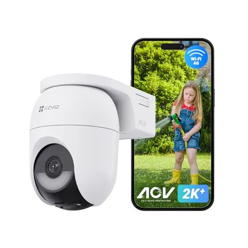 EZVIZ 4G LTE Überwachungskamera Aussen Solar, mit SIM Karte Slot, 360° PTZ Kabellose Kamera ohne WLAN, 4MP Farbnachtsicht, Person/Fahrzeugerkennung, 2-Wege-Audio, Unterstützt 4G & WLAN 6, CB8 Lite 4G