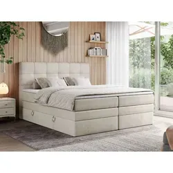 ERNI-KING Boxspringbett 200x200 cm - Beige - Luxuriöses Polsterbett mit 7-Zonen-Taschenfederkernmatratzen und Bettkästen für optimale Stauraumnutzung, ideal für ein komfortables Schlafzimmer.