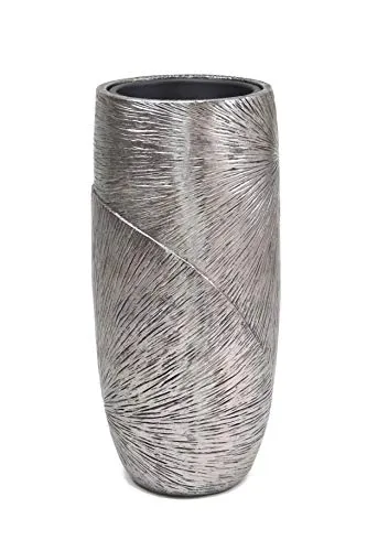 Dekoleidenschaft Übertopf Edelglanz Silber, 72 cm hoch, aus Kunststein, Pflanzkübel, Blumensäule, Blumenübertopf, Pflanzgefäß für Drinnen & Draußen, Garten-Deko