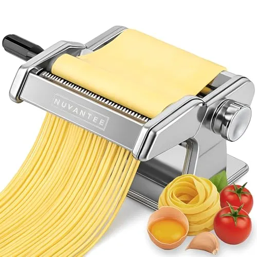Nuvantee Pasta Maker - Höchste Qualität Pasta Maschine - 150 Roller mit Nudelschneider - 7 einstellbare Stärken - Machen Sie perfekte Spaghetti oder Fettuccini - Hitzebehandelte Zahnräder für lange Lebensdauer