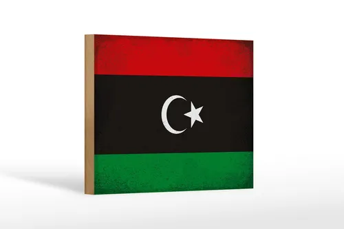 Holzschild Flagge Libyen 18x12 cm Flag of Libya Vintage Deko Schild