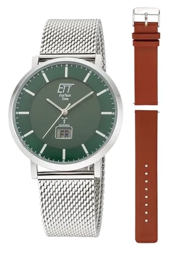 ETT Funkuhr Atacama EGS-11622-81MS - Solar-Herrenuhr mit Wechselband - Herrenuhren mit Solar-Antrieb, Leuchtzeigern und automatischem Kalender. Ideal als Geschenk, wasserdicht bis 5 bar und mit 150 Tagen Dunkelgangreserve.