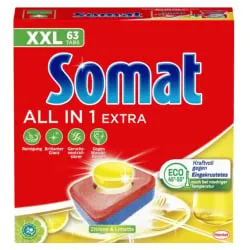 Henkel AG & Co. KGaA Somat All in 1 Extra Zitrone & Limette Spülmaschinentabs, XXL, Geschirrspültabs für strahlende Sauberkeit, 1 Packung = 63 Tabs SAL63