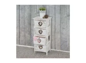 Kommode Sues - Schubladenkommode mit Herzen, Vintage-Design - Wohnwände, Vitrinen & Regale - Stilvolle Kommode im Shabby-Look mit 4 Schubladen und liebevollen Herzornamenten, ideal für ein gemütliches Zuhause.