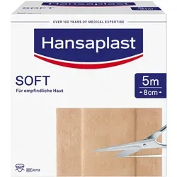 Hansaplast Pflaster Soft Rolle, sensitiv & atmungsaktiv, 5m x 8cm - Hautfreundliches Wundpflaster in praktischer Rolle. Atmungsaktives Material verringert Nässestau und schützt die Wunde. Ideal für Allergiker und individuell zuschneidbar.