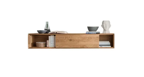 Main Möbel Hängeschrank 'Prag' 150x26cm Wildeiche geölt - Elegantes Hängeelement aus massiver Wildeiche, ideal für stilvolle Raumgestaltung. Mit einer praktischen Schiebetüre und einfacher Selbstmontage.