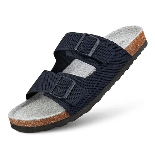 GIESSWEIN Merino Slides Men - Pantolette mit ergonomischem Korkfußbett - Komfort Sandale mit stufenlos verstellbaren Riemen aus Ajour-Strickstoff - Slipper mit angenehmer Merino Decksohle