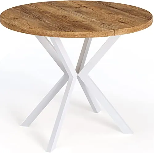WFL Group Esstisch, Alteiche, Rund, 120 cm – Ausziehbar für zusätzlichen Platz - Esstische – Moderner, ausziehbarer Esstisch aus hochwertiger Alteiche, ideal für minimalistische Innenräume. Robuste Bauweise und elegantes Design vereinen Funktionalität und Stil.