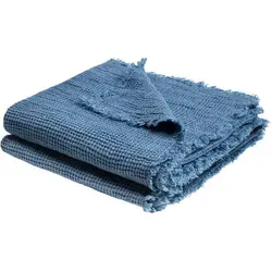 Zoeppritz Plaid Honeybee, Blau, 130x180 cm - Pflegeleichte Wohndecke aus 100% Leinen mit Fransen, ideal für Boho- und Skandi-Stil, vielseitig als Zudecke oder Überwurf verwendbar.