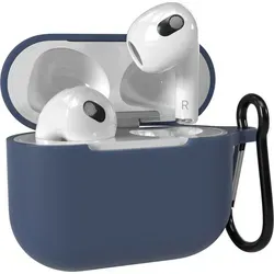 EAZY CASE - Schutzhülle für AirPods 3 Hülle Blau Silikon Case Stoßfest mit Karabiner geeignet als Schlüsselanhänger Antikratz Etui rutschfest... - Dunkelblau