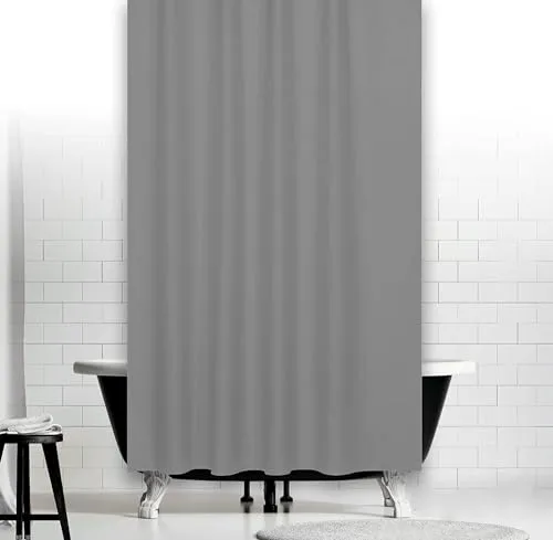 LiKeKa Grauer Duschvorhang für Badewanne und Dusche im Badezimmer, Badvorhang Anti-Schimmel und Wasserdicht aus Stoff 100% Polyester, Waschbar mit Vorhangringen (120x180)