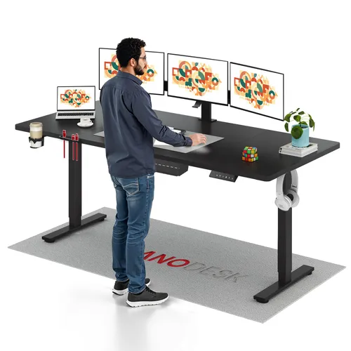 SANODESK Höhenverstellbarer Schreibtisch 200x80cm elektrisch 4 Memory-Funktion, Antikollisionsschutz, 70kg Tragkraft, mit Haken und Ablagebox(Schwarz)