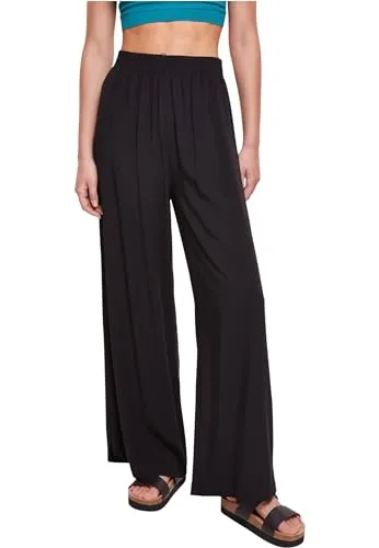 Urban Classics Damen Wide Leg Viscose Pants - Damen-Hosen mit weitem Bein für vielseitige Looks. Hergestellt aus atmungsaktivem Viskosematerial für optimalen Komfort an warmen Tagen.