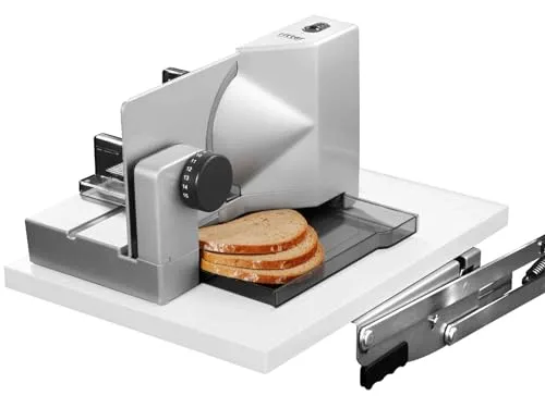 Ritter Einbau-Allesschneider E 118 links - Allesschneider für Einbau mit Schwenkmechanik, ideal für kompakte Küchen, bietet einfache Handhabung für Linkshänder und lässt sich nach Gebrauch platzsparend verstauen.