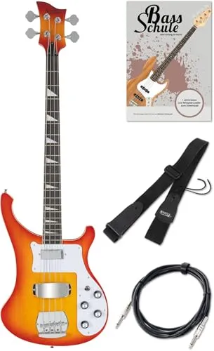 Rocktile Pro RB-400R Redneck E-Bass Set - Gitarren: 4-saitiger Longscale E-Bass mit 2 Pickups, inklusive Gitarrengurt, Kabel und E-Bass Schule auf DVD für den perfekten Einstieg.
