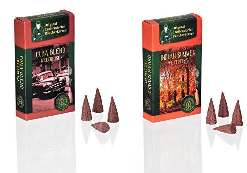 Crottendorfer Räucherkerzen Original Weltreise - Größe: M - 2er Set - 40 Stück - Düfte: Cuba Blend + Indian Summer - Made in Germany