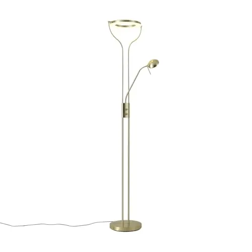 QAZQA Moderne Stehleuchte Divo - Dimmbar in Gold/Messing - Elegante Stehleuchte mit Lesearm und dimmbarem LED-Licht. Ideal für Wohnzimmer, Schlafzimmer oder Büro. Inklusive Dimmer für individuelle Lichtgestaltung.