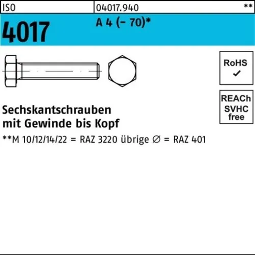 200er PACK(Stk) BUFAB 004017940000040018 Sechskantschraube ISO 4017 VG M 4 x 18