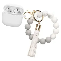 kwmobile Hülle für Apple Airpods 4 Case mit Schlaufe - Silikon Schutzhülle mit Schlüsselanhänger - Kopfhörer Cover in Weiß Grau - Weiß