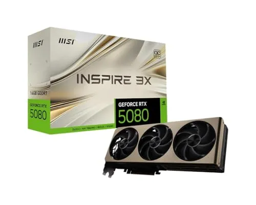 MSI GeForce RTX 5080 16G Inspire 3X OC – Hochleistungs-Grafikkarte für Gaming - Grafikkarten mit 16GB GDDR7, ideal für anspruchsvolle Spiele und kreative Anwendungen, bietet außergewöhnliche Leistung und Bildqualität.