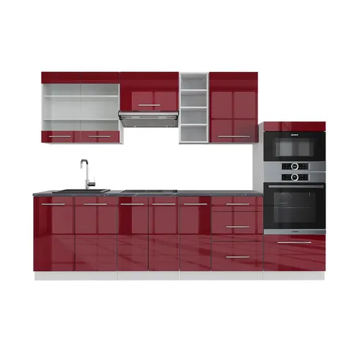 Vicco Küchenzeile 280cm Fame-Line Bordeaux Hochglanz in rot von Vicco