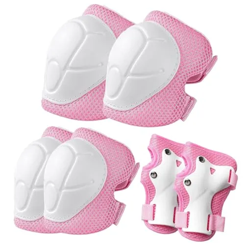 Kinder Protektorenset, COOLGO Kinder Schoner-Set Knieschoner, Ellenbogenschoner und Handgelenkschoner Protektoren für Inlineskates, Rollerblades, Skateboard oder Fahrrad (Rosa)