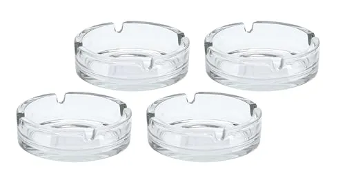 mucHome Aschenbecher aus Glas - Ascher Glasaschenbecher für Zigaretten - für Haushalt und Gastro - Rund Ø 10,5 cm, aus robustem Glas - spülmaschinenfest & stapelbar- Tischaschenbecher (4 Stück)