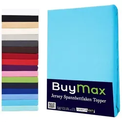 Buymax Spannbettlaken Topper, Spannbetttuch für Topper bis 12 cm Höhe, 100% Baumwolle Jersey, Jersey, Gummizug: Rundumgummi, Pflegeleicht und Atmungsaktiv, in Verschiedenen Farben und Größen blau 140 cm x 200 cm