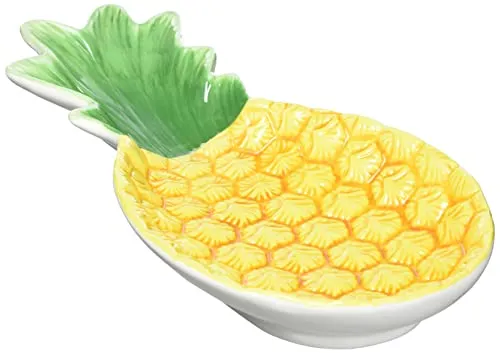 Excelsa Tropical Teller/Löffelablage, Keramik, Gelb - Speiseteller: Handbemalte Löffelablage in Ananas-Form, spülmaschinenfest und mikrowellengeeignet – ein farbenfrohes Highlight für jede Küche!