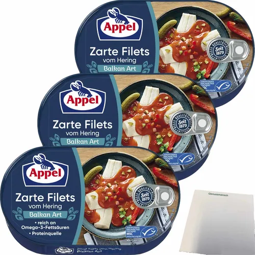 Appel zarte Filets vom Hering Balkan Art 3er Pack 3x200g Dose usy Block