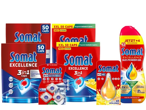 Somat SOMAT Caps 2x50 + Lemon 2x50 + Duo Gel + Reiniger + Deo Spülmaschinentabs