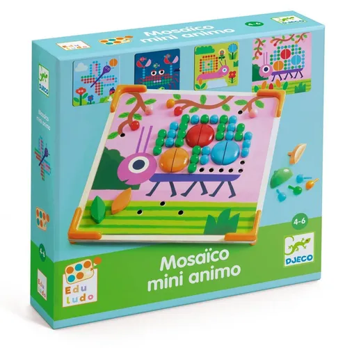 Djeco-Mosaik Lernspiel: Mini Animo - Kreatives Puzzlespiel für Kinder ab 4 Jahren! Gestalte mit bunten Teilen verschiedene Bilder und fördere spielerisch Feinmotorik und Kreativität. Inklusive praktischer Aufbewahrungsbox und 230 Spielsteinen.