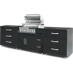 Oviala Memphis 3-Elemente-Außenküche mit schwarzem Grill