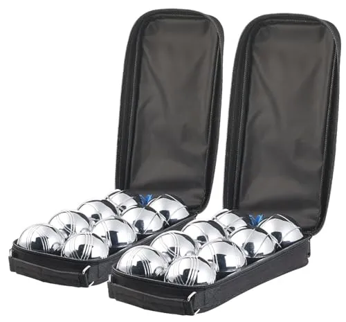 PEARL Boccia Kugeln: 2er-Set Boule- & Boccia-Spiele: 16 Metall-, 2 Holz-Kugel, Tasche (Bocciaspiele, Spiele mit Metallkugeln, Geburtstag)