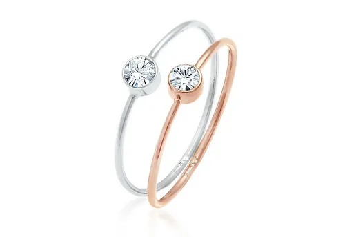 Elli Ring-Set Solitär Kristalle (2 tlg) 925 Bicolor in pink von Elli