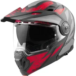 Bogotto FG-102 Safari Fiberglas Enduro Klapphelm, schwarz-grau-rot, Größe S - Motorradhelm aus Fiberglas mit Helmschirm und klarem Visier. Ideal für Enduro-Fahrer, die Komfort und Sicherheit schätzen.