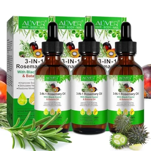 P-Beauty 3x Haaröl 3in1 Rosmarinöl Rizinusöl & Batanaöl 60ml - Vielseitige Haar- und Hautpflege - Haaröl für intensives Haarwachstum und Hautpflege, kombiniert Rosmarin-, Rizinus- und Batanaöl für glänzendes, starkes Haar und hydratisierte, strahlende Haut.