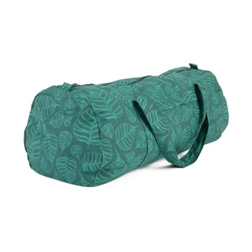 Bodhi Hot Yoga Bag | Maharaja Collection | Yogatasche aus Baumwolle mit wasserfestem Innenfutter | Große Yogamattentasche | Tasche für Yogamatte und Zubehör | Bodhi Leaves/deep Green